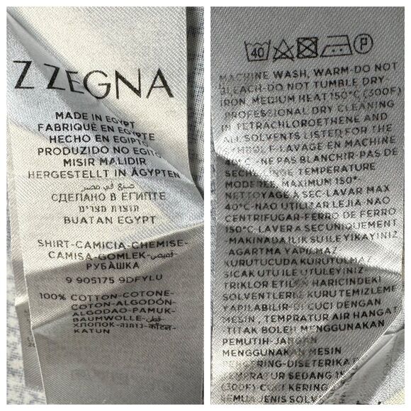 Z Zegna Slim Fit Cotton Shirt with Leaflet Jacquard AOP Long Sleeve BU Sz L - Picture 10 of 10